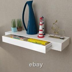 Floating Wall Shelf Mount Storage Book Display Rack Wooden with Drawer White