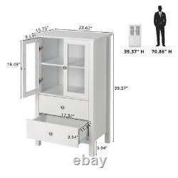 Floor Standing Cabinet Storage with Glass Display Cabinet 2 Display Shelves Drawer