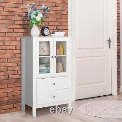 Floor Standing Cabinet Storage with Glass Display Cabinet 2 Display Shelves Drawer