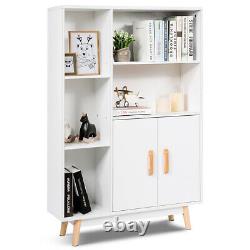 Floor Storage Cabinet Freestanding Wooden Display Bookcase Side Furniture White