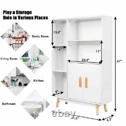 Floor Storage Cabinet Freestanding Wooden Display Bookcase Side Furniture White