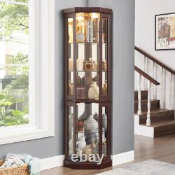 For Living Room Corner Glass Cabinet Lighted Curio Cabinet Corner Display Case