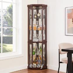 For Living Room Corner Glass Cabinet Lighted Curio Cabinet Corner Display Case