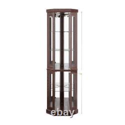 For Living Room Corner Glass Cabinet Lighted Curio Cabinet Corner Display Case