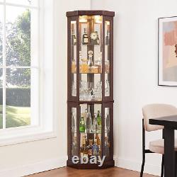 For Living Room Corner Glass Cabinet Lighted Curio Cabinet Corner Display Case