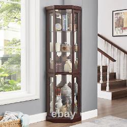 For Living Room Corner Glass Cabinet Lighted Curio Cabinet Corner Display Case