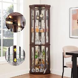 For Living Room Corner Glass Cabinet Lighted Curio Cabinet Corner Display Case