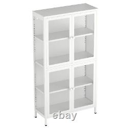 Four Glass Door Storage Cabinet with Adjustable Shelves Sideboard Furniture