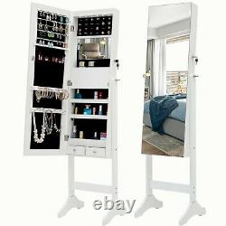Free Standing Full Length Mirror Jewelry Cabinet Armoire Storage Organizer White