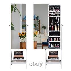 Free Standing Full Length Mirror Jewelry Cabinet Armoire Storage Organizer White