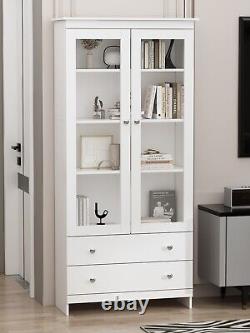 Freestand Bookshelf 2 Arylic Door 2 Drawer Display Large Storage Cabinet Study