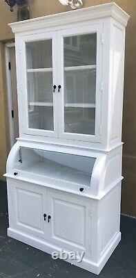 Freestanding Tall White Glass Door Kitchen Pantry Storage Display Bread Cabinet