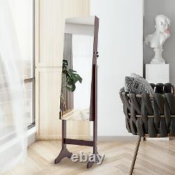 Full Length Mirror Jewelry Cabinet Free Standing Armoire Storage Organizer US