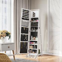Full Length Mirror Jewelry Cabinet Free Standing Armoire Storage Organizer White