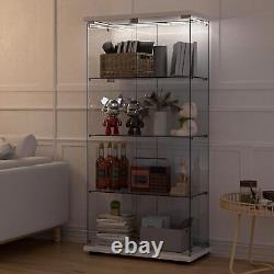 Glass Display Cabinet 4-Shelf 2 Door WithCeiling Light Curio Trophy Vintage Case