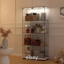 Glass Display Cabinet 4-Shelf 2 Door WithCeiling Light Curio Trophy Vintage Case