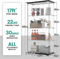 Glass Display Cabinet 4-Shelf 2 Door WithCeiling Light Curio Trophy Vintage Case