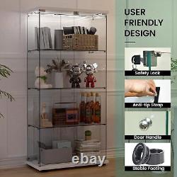 Glass Display Cabinet 4-Shelf 2 Door WithCeiling Light Curio Trophy Vintage Case