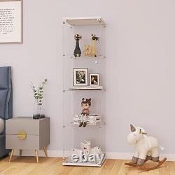 Glass Display Cabinet 4-Shelf with 4 Shelf Single Door Quick Install-white