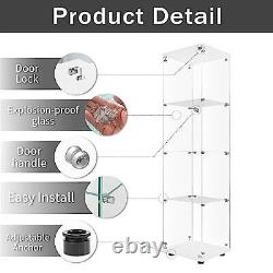 Glass Display Cabinet 4-Shelf with 4 Shelf Single Door Quick Install-white