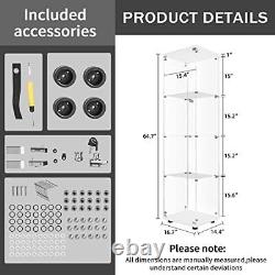 Glass Display Cabinet 4-Shelf with 4 Shelf Single Door Quick Install-white