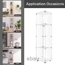 Glass Display Cabinet 4-Shelf with Door and Lock, Curio Cabinets, White