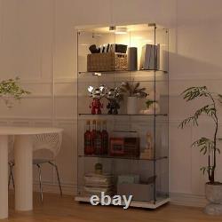 Glass Display Cabinet 4 Shelves 2 Doors WithLED Push Light Storage Case For Curio