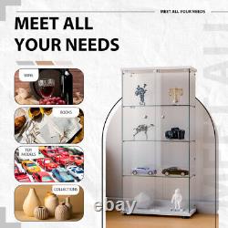 Glass Display Cabinet 4 Shelves 2 Doors WithLED Push Light Storage Case For Curio