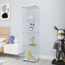 Glass Display Cabinet 4 Shelves Floor Standing with Door Curio Bookshelf, Black
