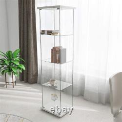 Glass Display Cabinet 4 Shelves with Door Floor Standing Storage Curio Bookshelf