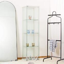 Glass Display Cabinet 4 Shelves with Door Floor Standing Storage Curio Bookshelf