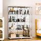 Glass Display Cabinet White Withmirror 4 Shelves 3 Door Storage Case For Curio New