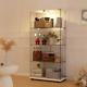 Glass Display Cabinet Withceiling Light Strip 4-shelf Curio Cabinet 2door White
