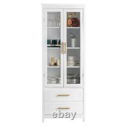 Glass Door Display Cabinet Floor Standing with 2 Drawer Storage Cabinet Bookshelf