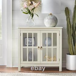 Glass Door Storage Display Antique White Country Style Cabinet Hutch