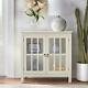 Glass Door Storage Display Antique White Country Style Cabinet Hutch