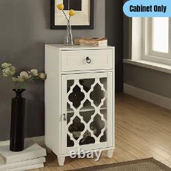 Glass-Door Wooden Floor Cabinet with Drawer Bathroom Hallway Display Storage White