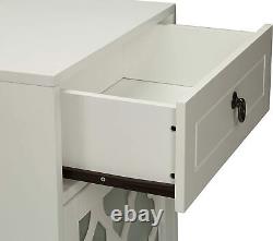 Glass-Door Wooden Floor Cabinet with Drawer Bathroom Hallway Display Storage White