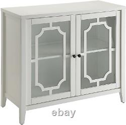 Glass-Doors Floor Cabinet Classic Design Wooden Hallway Display Storage White