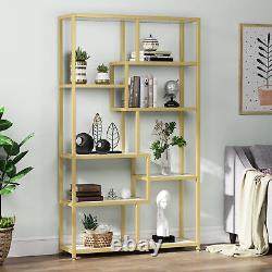Gold & White Faux Marble Wood Bookshelf Bookcase Storage Shelves Display Etagere