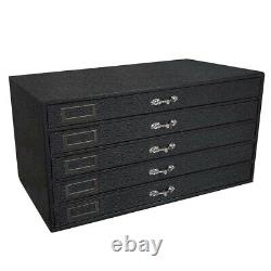 Grained Leatherette 5 Drawer Wood Display Storage Cabinet Case with 120 Gem Jars