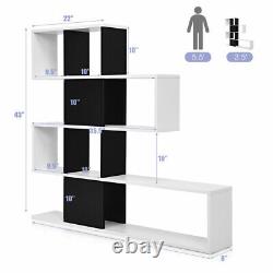 Gymax 5-Tier Bookshelf Corner Ladder Bookcase Display Storage Rack Black White