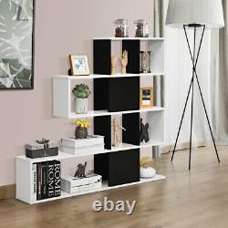 Gymax 5-Tier Bookshelf Corner Ladder Bookcase Display Storage Rack Black White