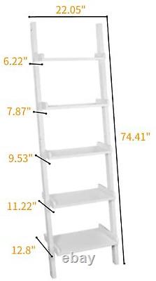 Haotian FRG17-W, White Modern 5 Tiers Ladder Shelf Bookcase, Storage Display She
