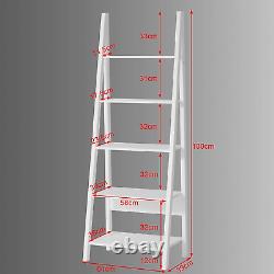 Haotian FRG61-W, White Modern 5 Tiers Ladder Shelf Bookcase, Storage Display She