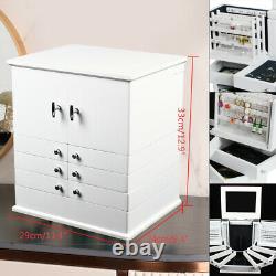 Holiday Gift-giving White Wooden Desktop Jewelry Storage Display Box With Mirror