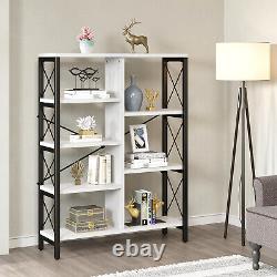 Home 5-Tier Bookshelf Bookcase White with 7 Open Display Storage Rack Book Shelf