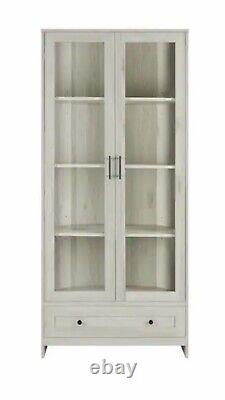 Home Source Corner Storage Cabinet in White with Glass-Doors