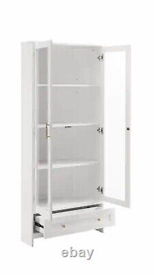 Home Source Corner Storage Cabinet in White with Glass-Doors
