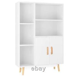 Homfa Free Standing Storage Display Cabinet Bookcase With Door Open Shelves